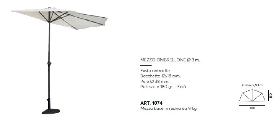 Mezzo Ombrellone da Parete per Balcone e piccoli spazi Ø 3 mt