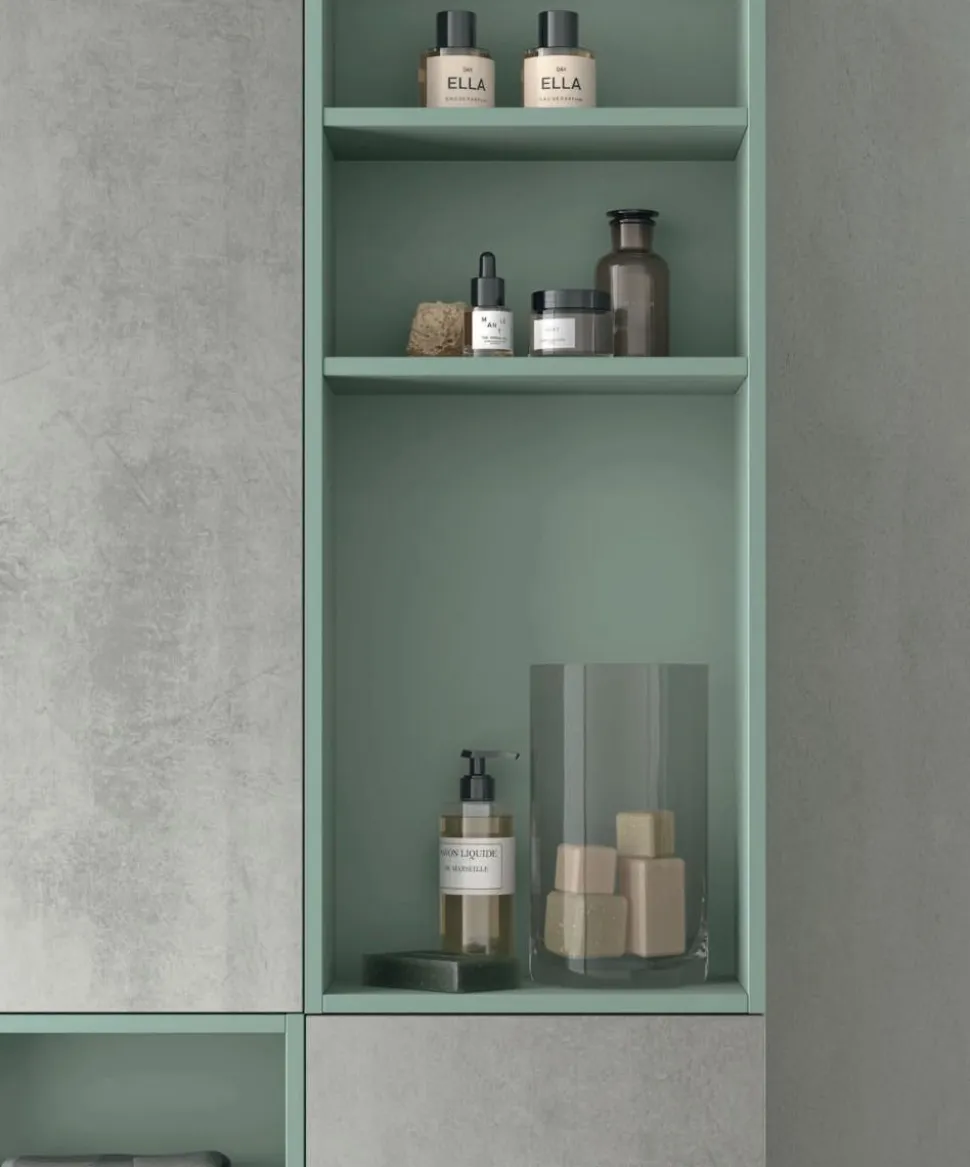 Mobile Bagno a terra 3 cassetti con presa maniglia a 45° e lavabo in appoggio Allegra disponibile in 4 colori