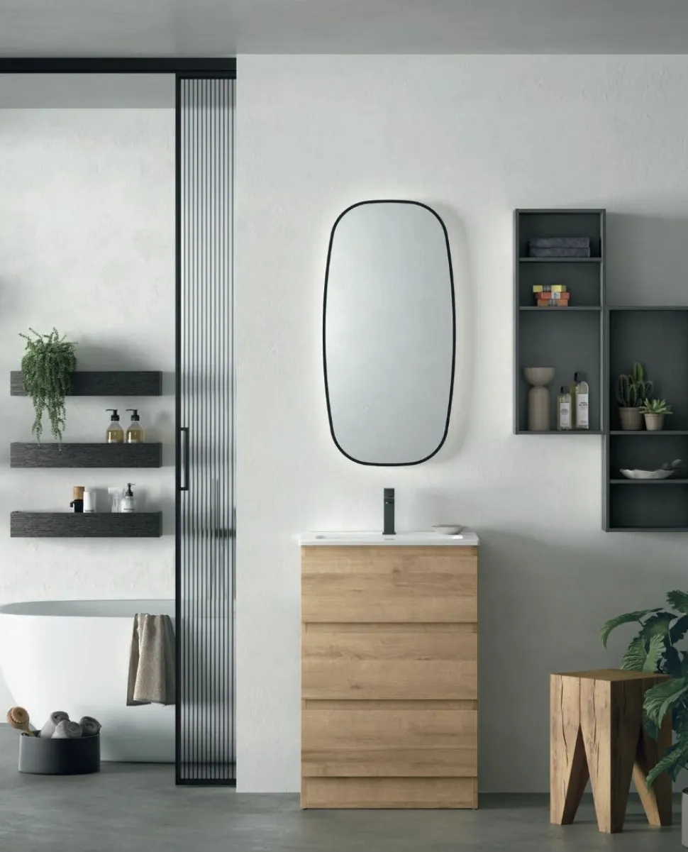 Mobile Bagno a terra 3 cassetti con presa maniglia a 45° e lavabo integrato Allegra disponibile in 4 colori
