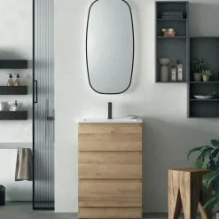 Mobile Bagno a terra 3 cassetti con presa maniglia a 45° e lavabo integrato Allegra disponibile in 4 colori