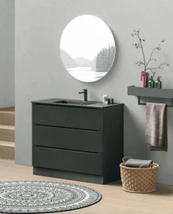 Mobile Bagno a terra 3 cassetti con presa maniglia integrata e frontali rigati Rigo disponibile in 5 colori