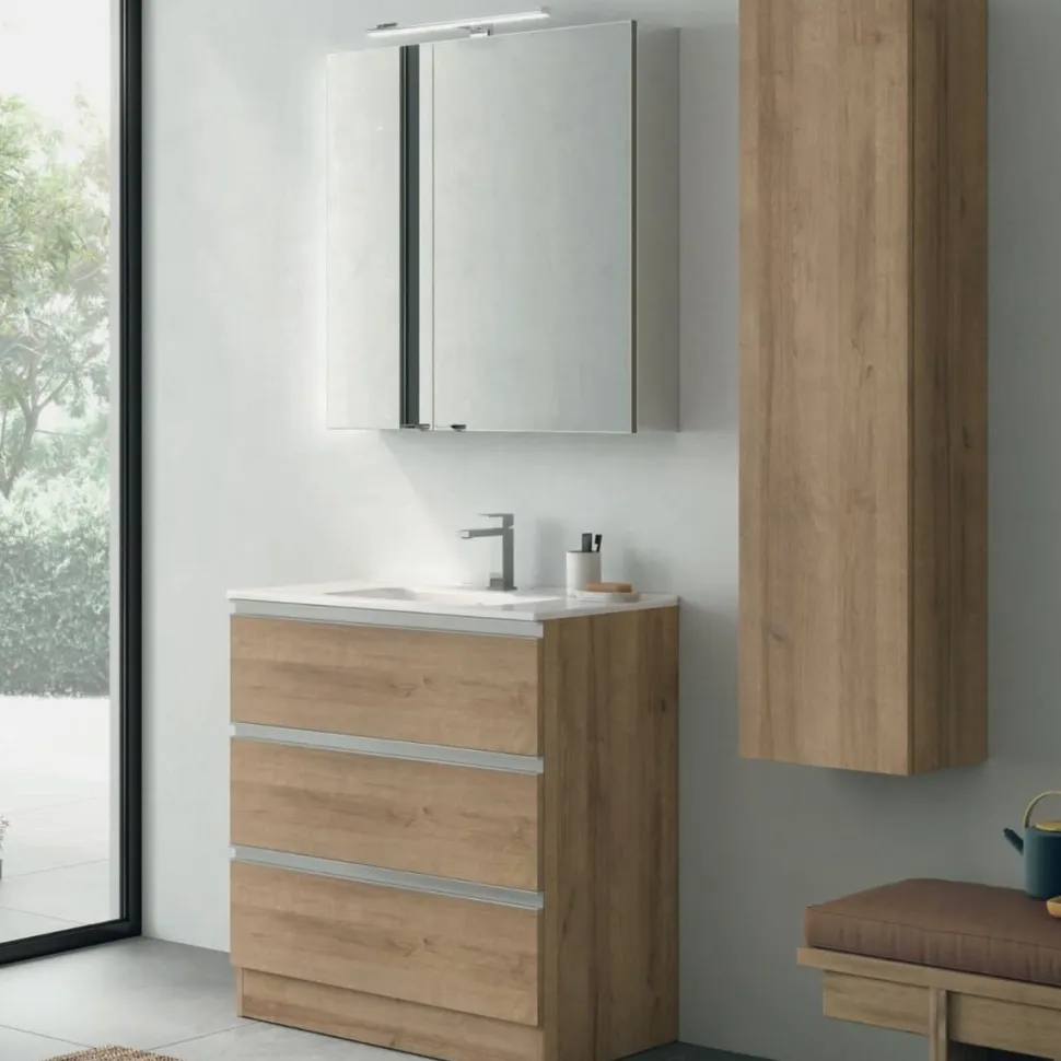 Mobile Bagno a terra 3 cassetti con maniglia a gola Levante disponibile in 5 colori