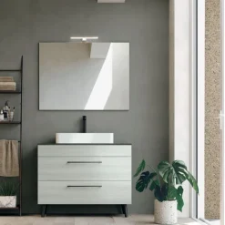 Mobile Bagno 2 cassetti con maniglie e piedini in metallo con lavabo in appoggio Smart disponibile in 4 colori