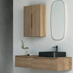 Mobile Bagno 2 cassetti sospesi con presa maniglia integrata e frontali rigati Rigo disponibile in 5 colori