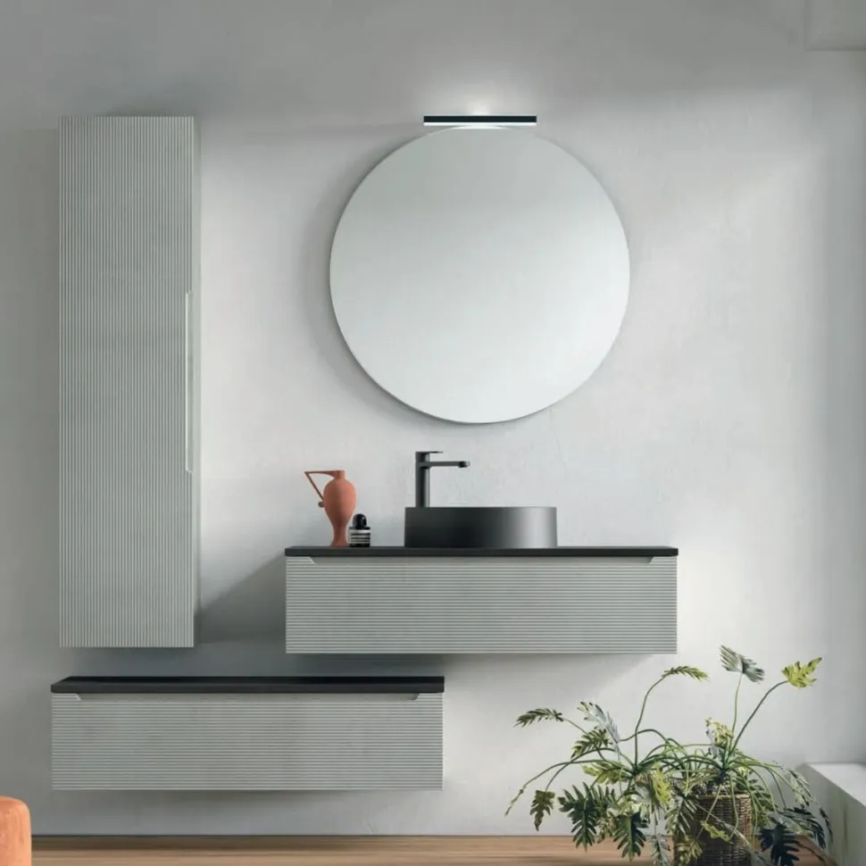 Mobile Bagno 2 cassetti sospesi con frontali rigati e presa maniglia integrata Rigo disponibile in 5 colori