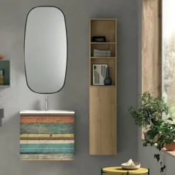 Mobile Bagno 2 cassetti sospeso con presa maniglia a 45° e lavabo integrato Allegra - con serigrafia