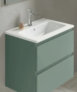 Mobile Bagno 2 cassetti sospeso con presa maniglia a 45° e lavabo integrato Allegra - con serigrafia