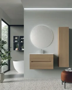 Mobile Bagno consolle 2 cassetti sospesi con presa maniglia integrata e frontali rigati Rigo disponibile in 5 colori