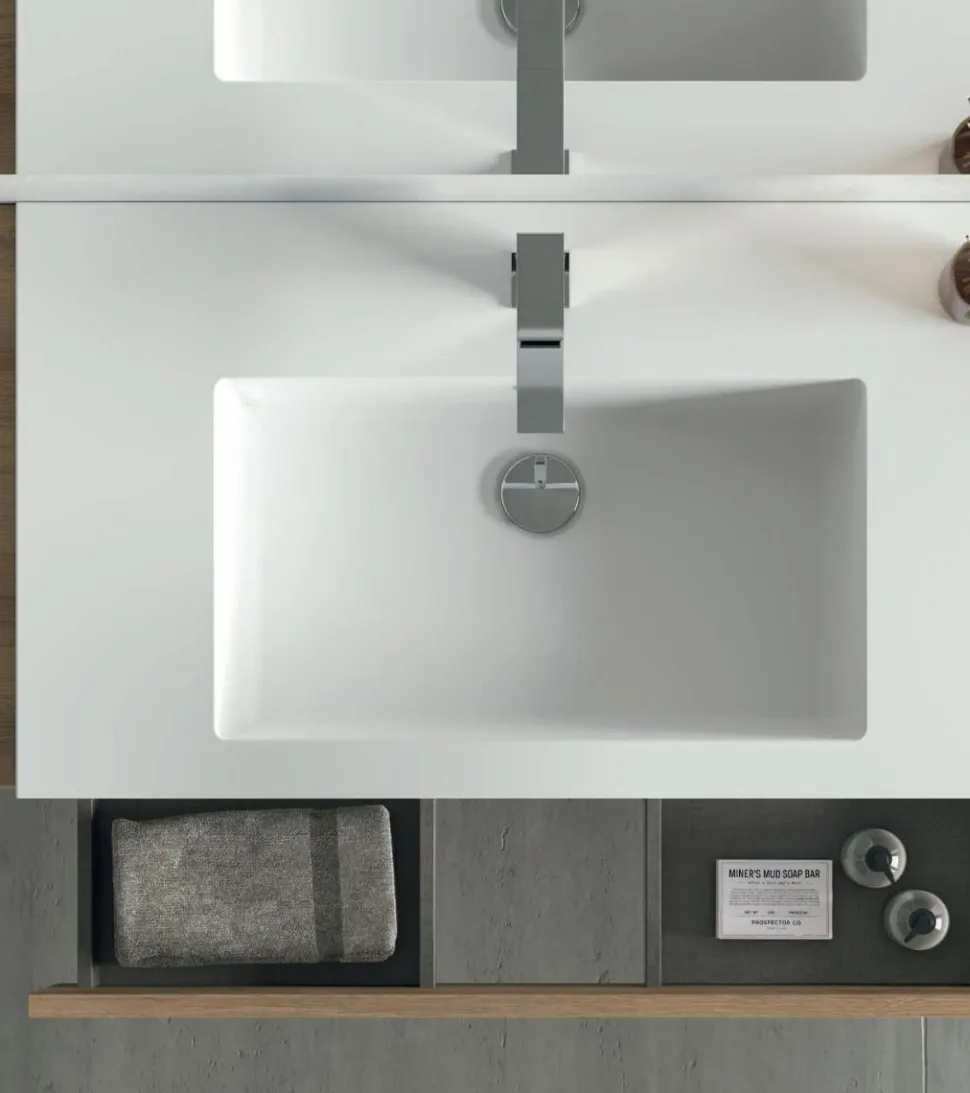Mobile Bagno sospeso 1 anta e 2 cassetti con maniglia a incasso Crea disponibile in 4 colori
