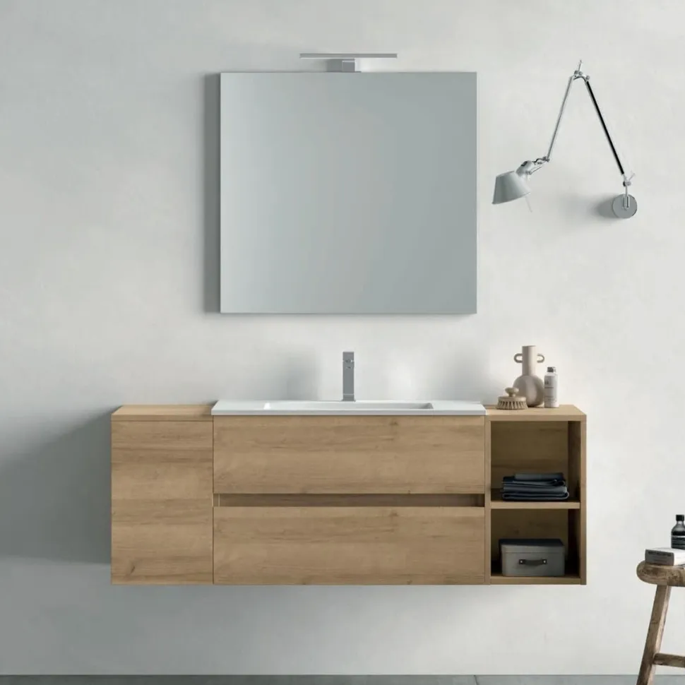 Mobile Bagno sospeso 1 anta e 2 cassetti con maniglia a incasso Crea disponibile in 4 colori