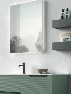 Mobile Bagno sospeso 1 anta e 2 cassetti con frontali rigati e presa maniglia integrata Rigo disponibile in 5 colori