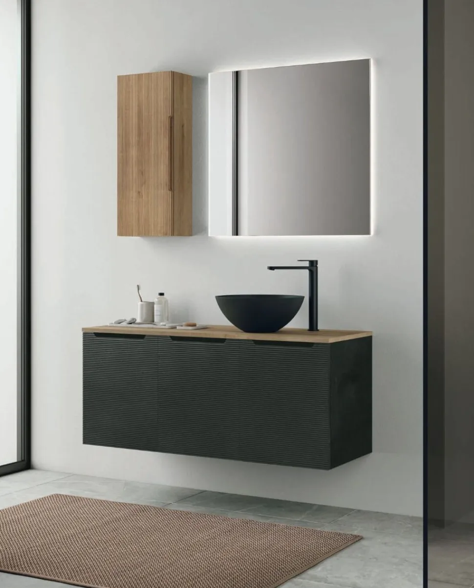 Mobile Bagno sospeso 3 ante con frontali rigati e presa maniglia integrata Rigo disponibile in 5 colori