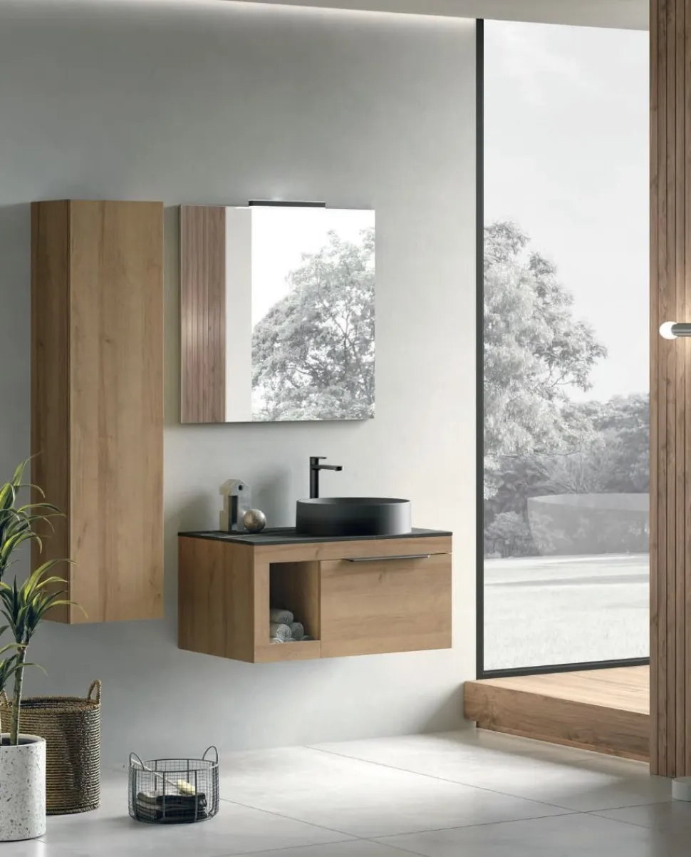 Mobile Bagno sospeso 1 cassetto , top da 1,2 cm e lavabo in appoggio opaco Lido disponibile in 4 colori