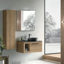 Mobile Bagno sospeso 1 cassetto , top da 1,2 cm e lavabo in appoggio opaco Lido disponibile in 4 colori