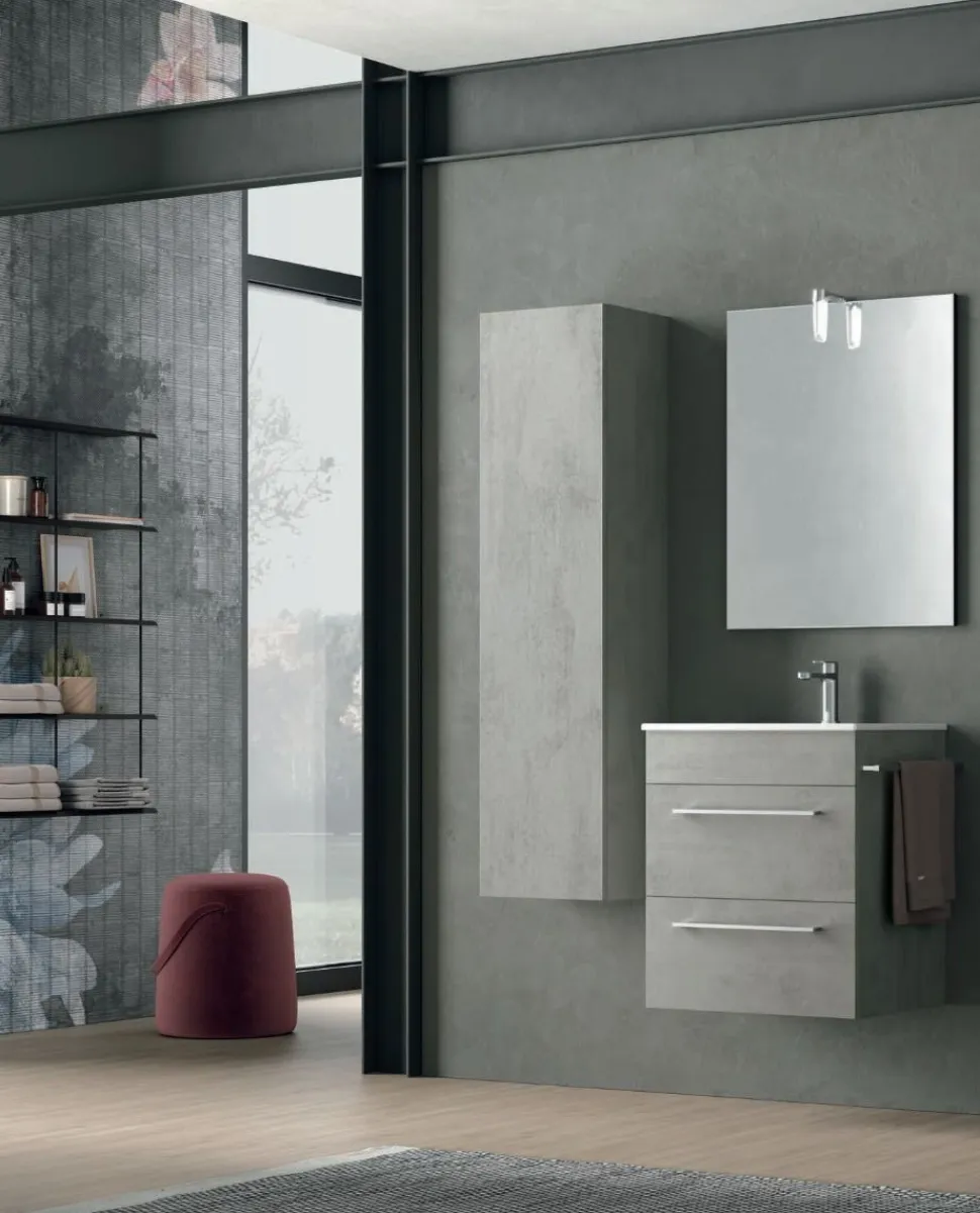 Mobile Bagno sospeso 2 cassetti con maniglie in metallo e lavabo con vasca integrata Smart disponibile in 4 colori