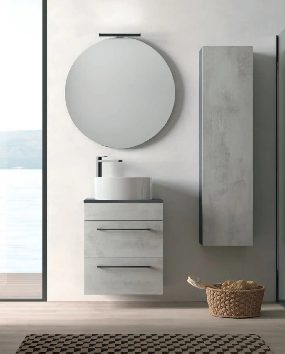 Mobile Bagno sospeso 2 cassetti con maniglie in metallo Smart disponibile in 4 colori