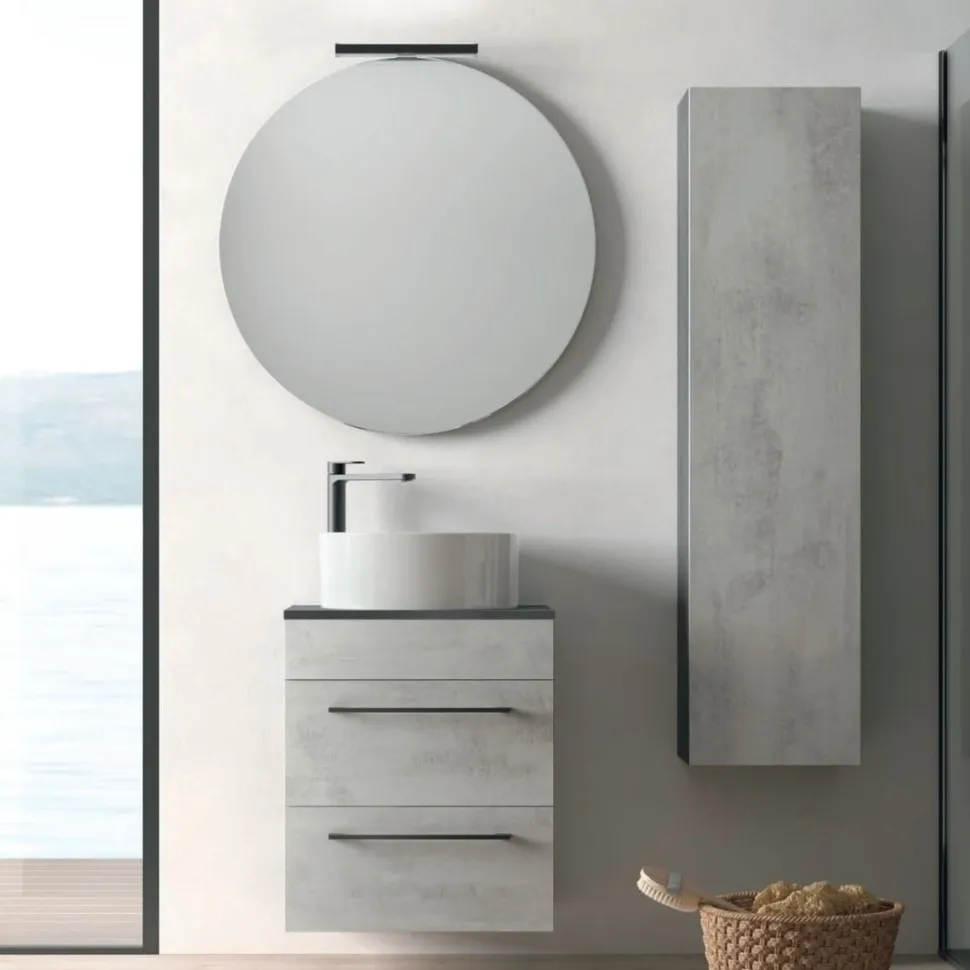 Mobile Bagno sospeso 2 cassetti con maniglie in metallo Smart disponibile in 4 colori