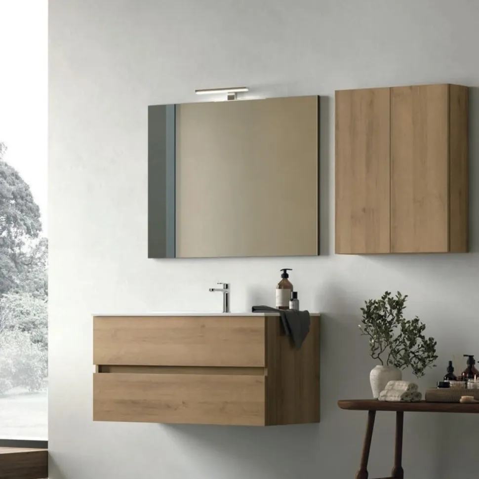 Mobile Bagno sospeso 2 cassetti L 100 con maniglia a incasso e vasca integrata Crea disponibile in 4 colori