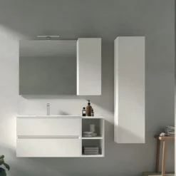 Mobile Bagno sospeso 2 cassetti e vani a giorno con maniglia a incasso Crea disponibile in 4 colori