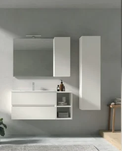 Mobile Bagno sospeso 2 cassetti e vani a giorno con maniglia a incasso Crea disponibile in 4 colori