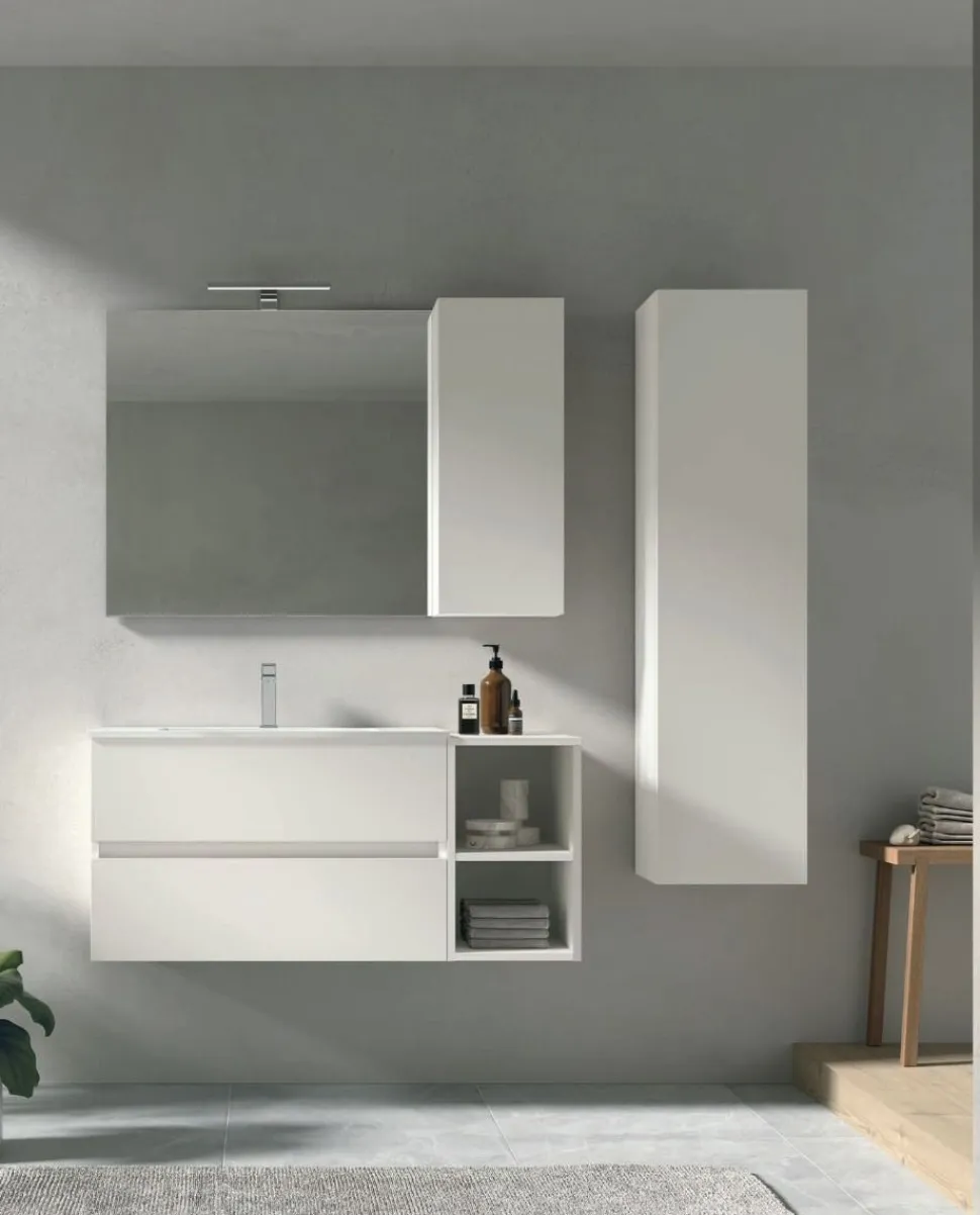 Mobile Bagno sospeso 2 cassetti e vani a giorno con maniglia a incasso Crea disponibile in 4 colori