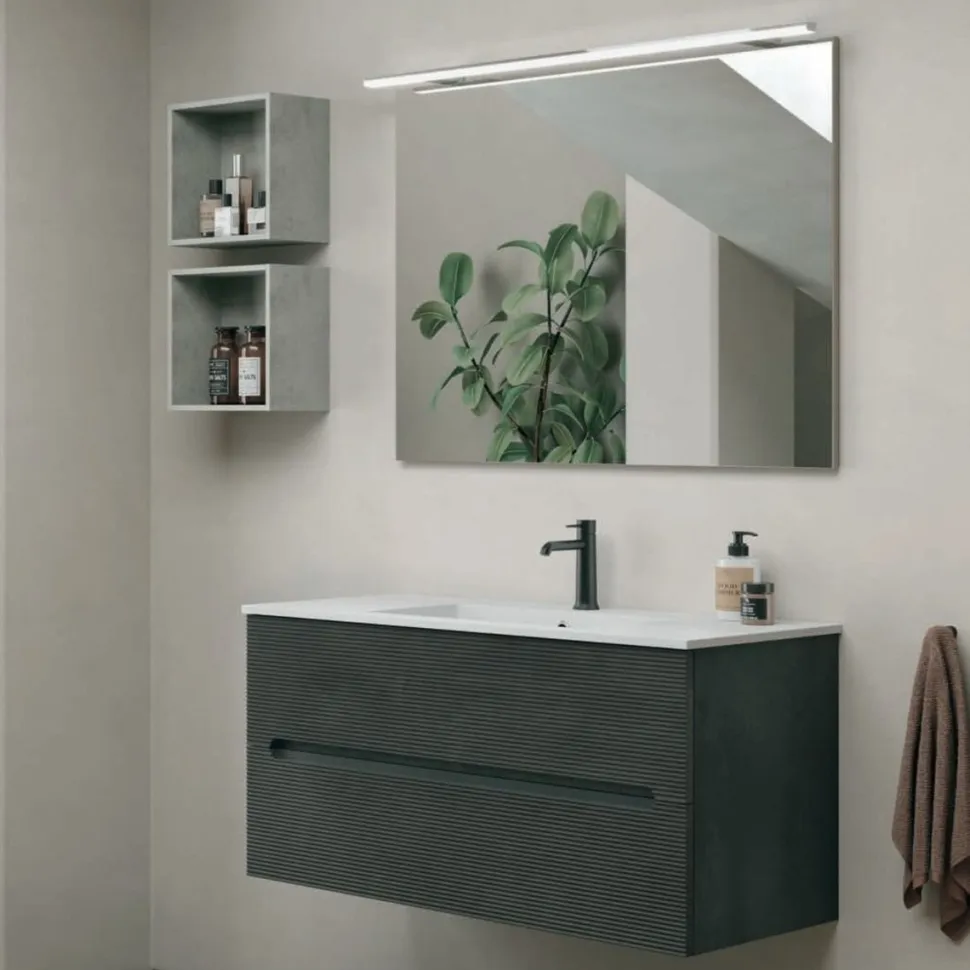 Mobile Bagno sospeso 2 cassetti con frontali rigati e presa maniglia integrata Rigo disponibile in 5 colori