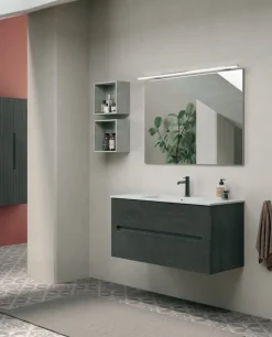Mobile Bagno sospeso 2 cassetti con frontali rigati e presa maniglia integrata Rigo disponibile in 5 colori