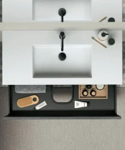 Mobile Bagno sospeso 2 cassetti con frontali rigati e presa maniglia integrata Rigo disponibile in 5 colori