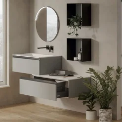 Mobile Bagno sospeso 2 cassetti con maniglia a gola disponibile in vari colori