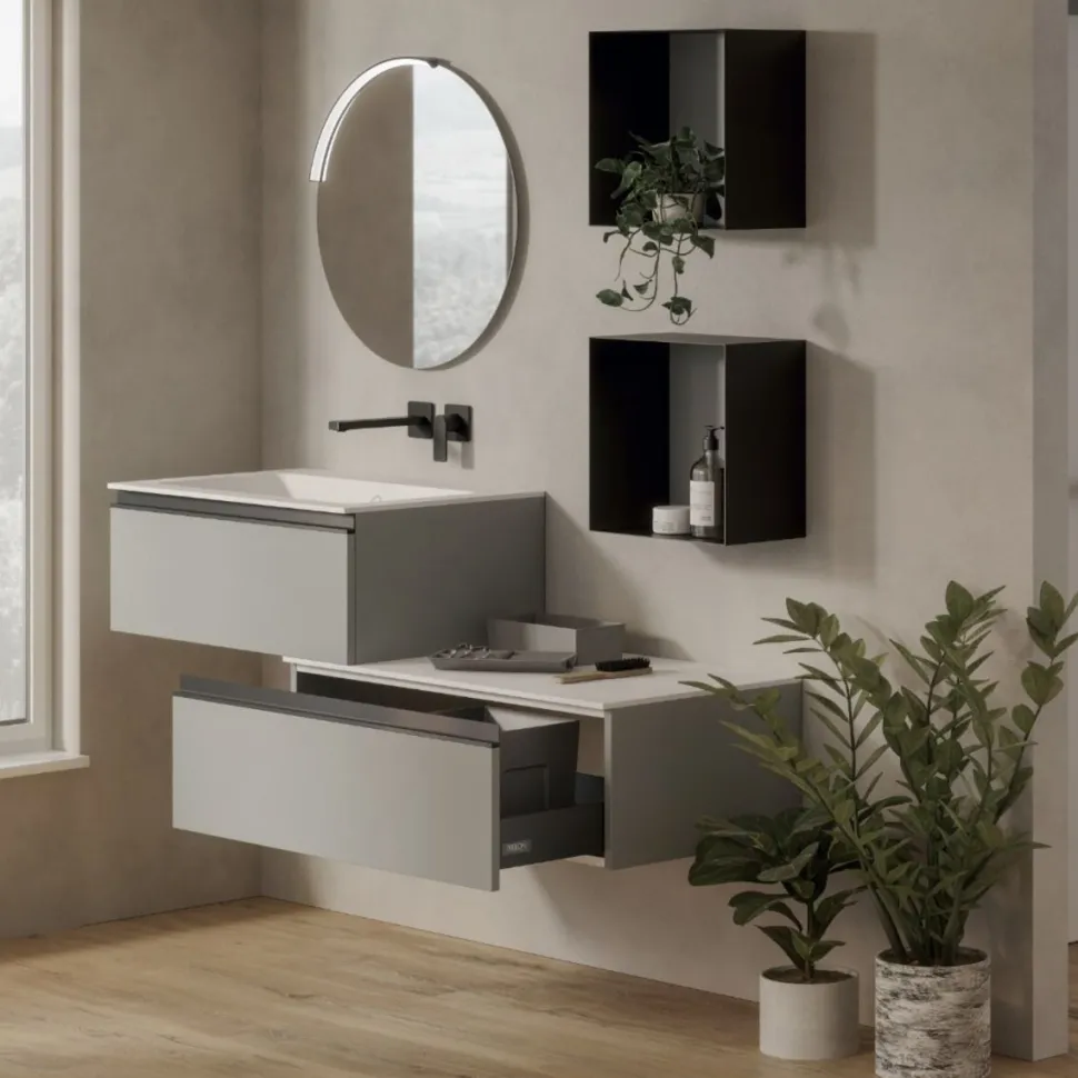 Mobile Bagno sospeso 2 cassetti con maniglia a gola disponibile in vari colori