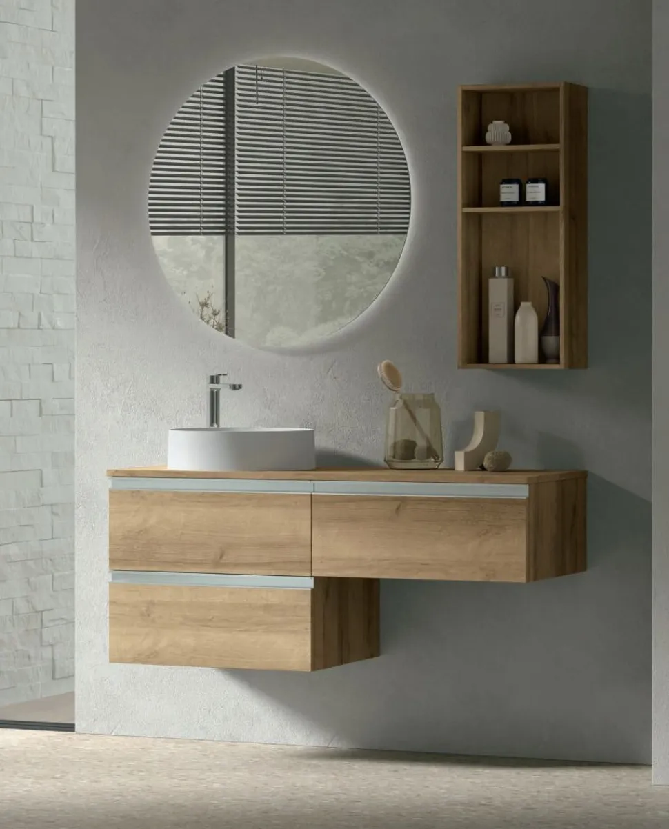 Mobile Bagno sospeso 3 cassetti con maniglia a gola Flora disponibile in 5 colori