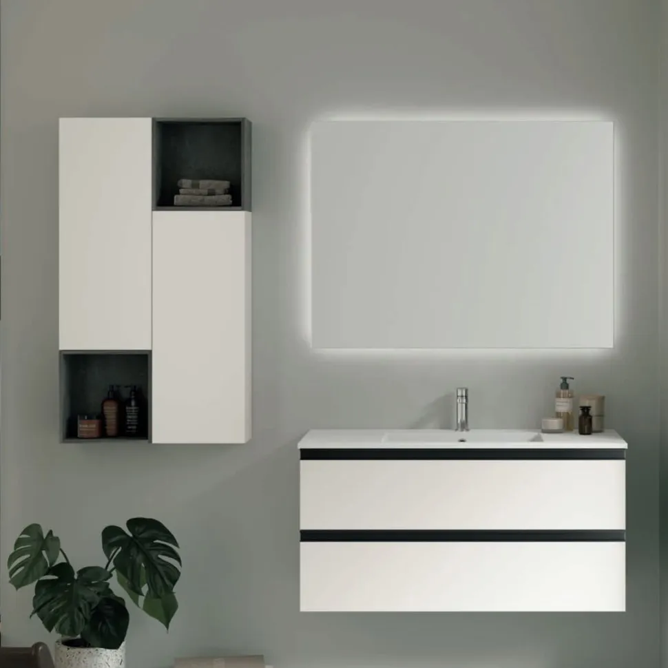 Mobile Bagno sospeso 2 cassetti con maniglia a gola Alessia disponibile in 5 colori