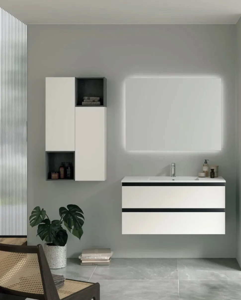 Mobile Bagno sospeso 2 cassetti con maniglia a gola Alessia disponibile in 5 colori