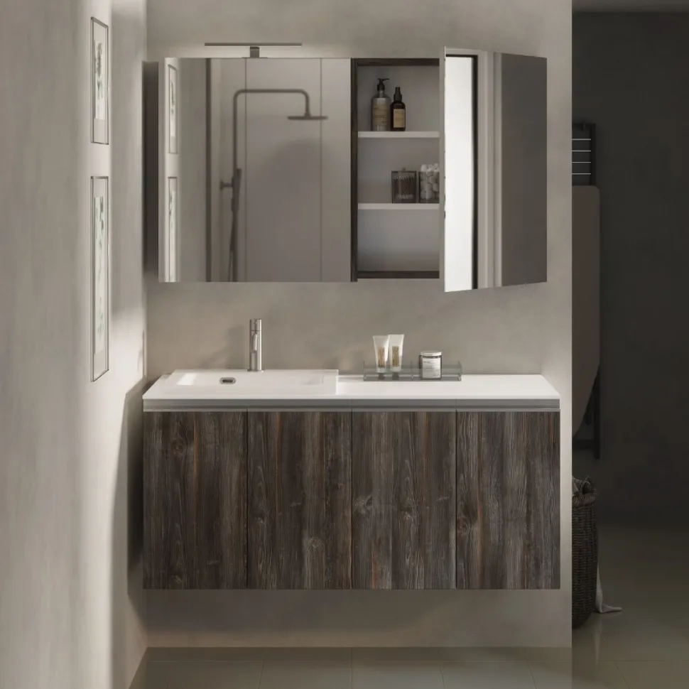 Mobile Bagno sospeso 55 con 4 ante e maniglie a gola disponibile in vari colori
