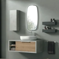 Mobile Bagno sospeso con 1 cassetto vani a giorno e lavabo in appoggio Domus disponibile in 4 colori