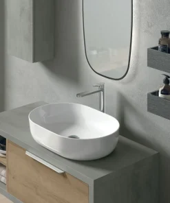 Mobile Bagno sospeso con 1 cassetto vani a giorno e lavabo in appoggio Domus disponibile in 4 colori