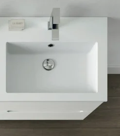 Mobile Bagno sospeso con doppio lavabo 4 cassetti con frontali rigati e presa maniglia integrata Rigo disponibile in 5 colori