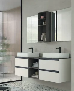 Mobile Bagno sospeso con doppio lavabo 4 cassetti con maniglia a gola Katia disponibile in 5 colori