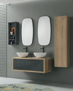 Mobile Bagno sospeso con doppio lavabo e 1 cassetto Domus disponibile in 4 colori