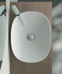 Mobile Bagno sospeso con lavabo in appoggio, 2 cassetti e maniglie in metallo Smart disponibile in 4 colori