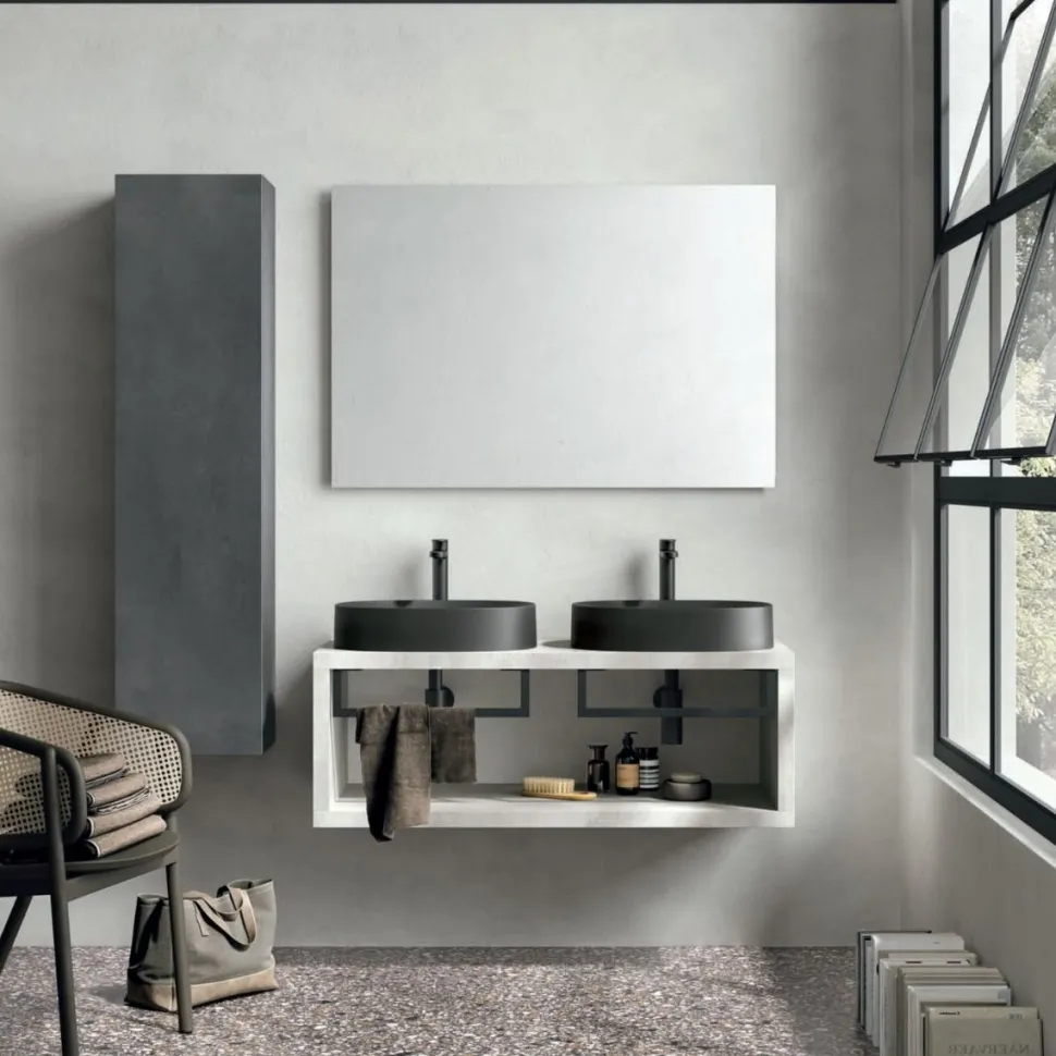 Mobile Bagno sospeso con lavabi in appoggio Domus disponibile in 4 colori