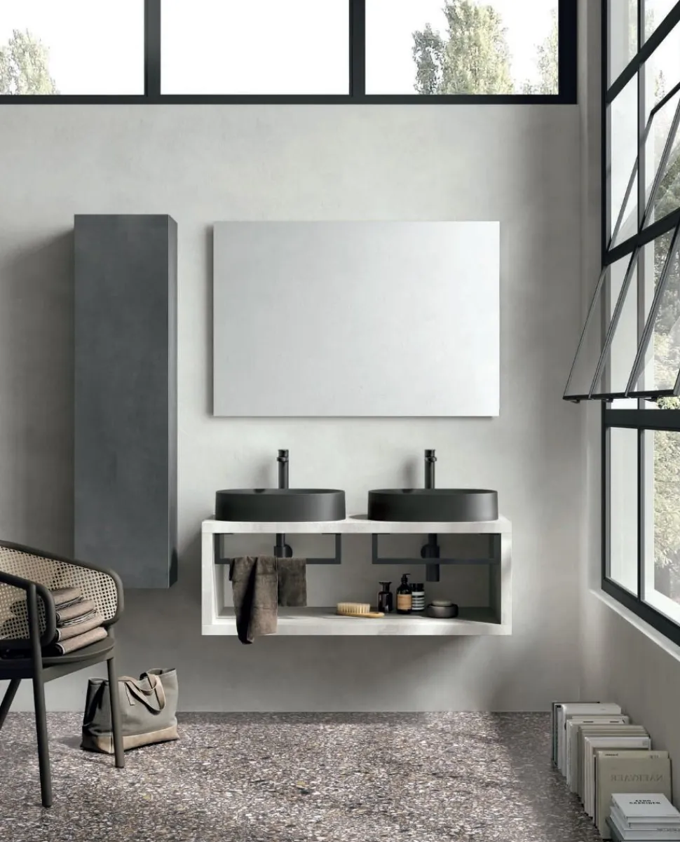 Mobile Bagno sospeso con lavabi in appoggio Domus disponibile in 4 colori