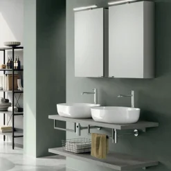 Mobile Bagno sospeso con mensolone e 2 lavabi in appoggio Domus disponibile in 4 colori