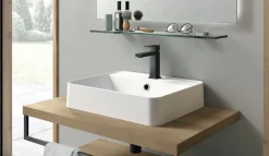 Mobile Bagno sospeso con mensola e 1 cassetto con lavabo in appoggio Domus disponibile in 4 colori