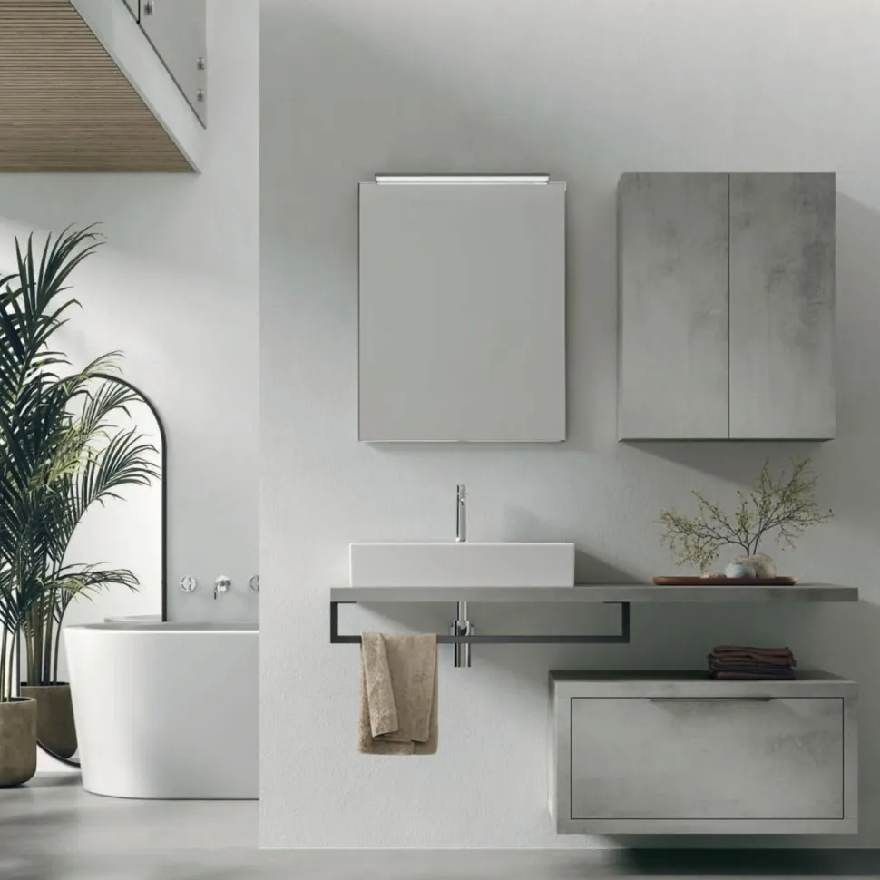 Mobile Bagno sospeso con mensolone 1 cassetto e lavabo in appoggio Domus disponibile in 4 colori