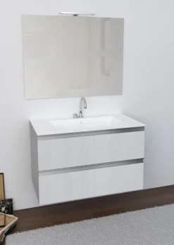 Mobile Bagno sospeso con Piano in Ocritech e vasca integrata disponibile in 4 misure e vari colori