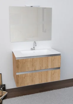 Mobile Bagno sospeso con Piano in Ocritech e vasca integrata disponibile in 4 misure e vari colori