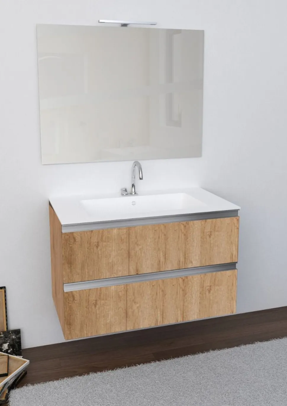 Mobile Bagno sospeso con Piano in Ocritech e vasca integrata disponibile in 4 misure e vari colori