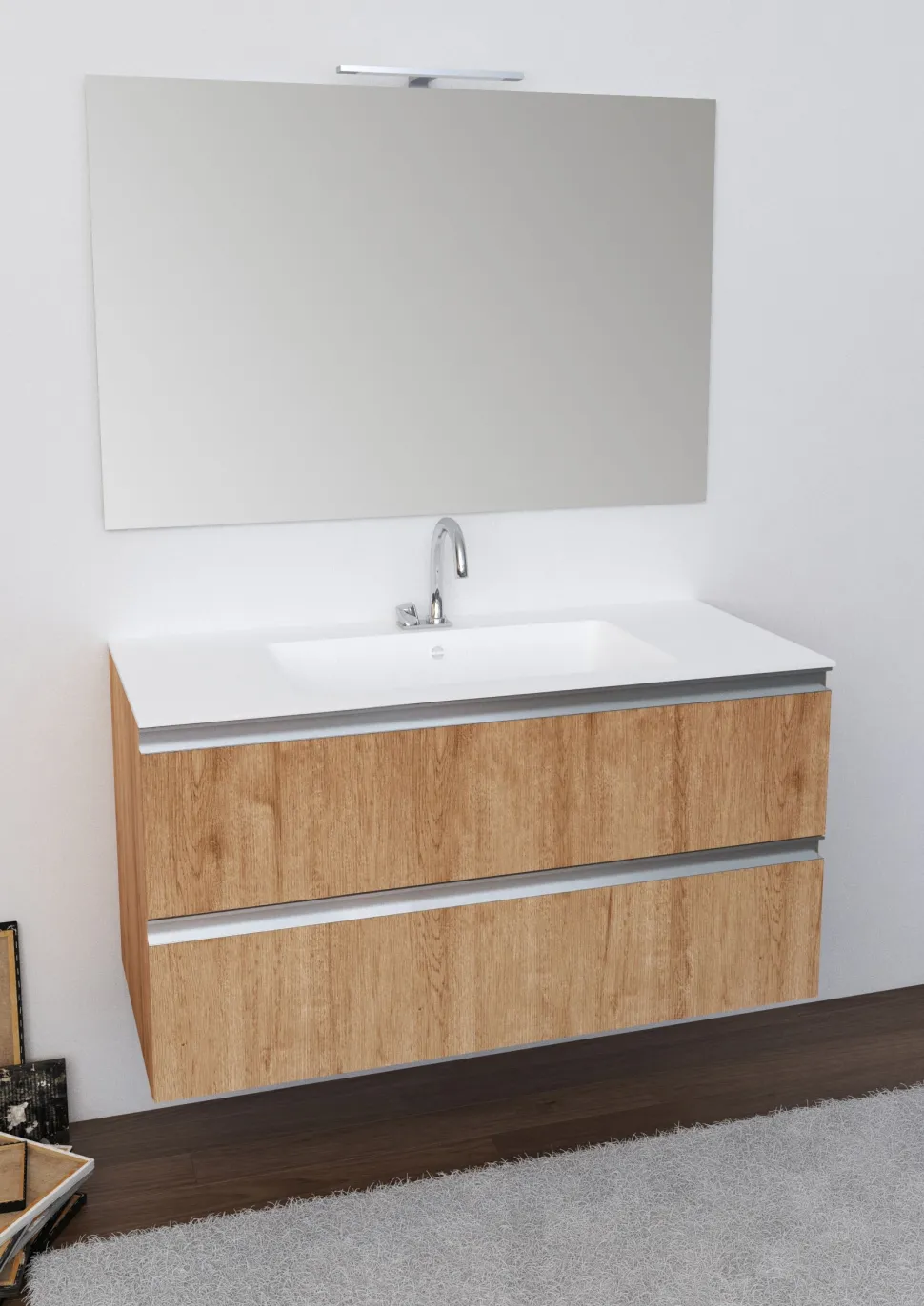 Mobile Bagno sospeso con Piano in Ocritech e vasca integrata disponibile in 4 misure e vari colori