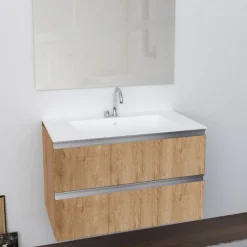 Mobile Bagno sospeso con Piano in Ocritech e vasca integrata disponibile in 4 misure e vari colori